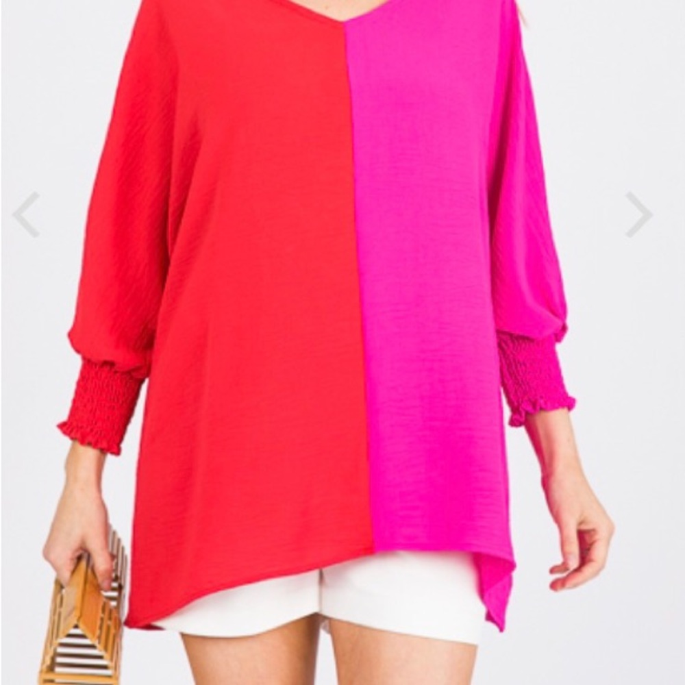 ODDI Red and Pink Asymmetrical Tunic